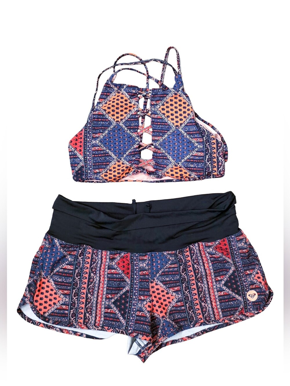 Roxy Pink and Navy Printed Bikini Set